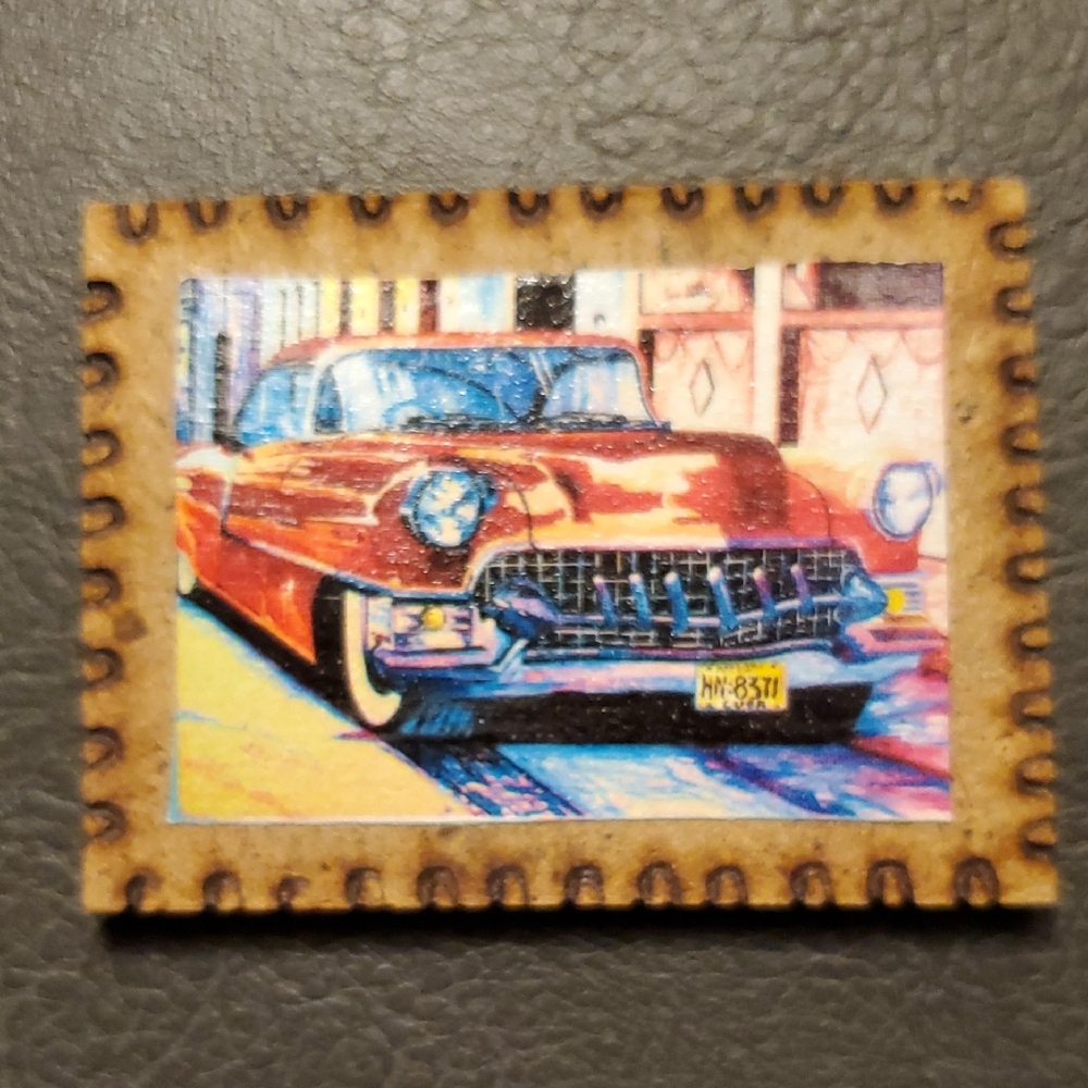 Vintage Car Art Stamp Cuban Magnet